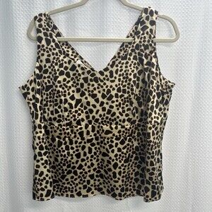 Talbots Silk Brown Giraffe Print Satin Sleeveless Top 14P Classic Career